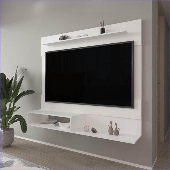 Floating Entertainment Center | Modern White | TV Size 50-59 Inches | Engineered Wood