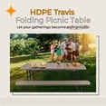 thumbnail image 2 of Hampden Furnishings Travis Collection Folding Picnic Table with Built-In Benches, UV-Resistant Outdoor Table, Portable & Sturdy with Umbrella Hole, Brown, 2 of 4