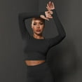 thumbnail image 4 of Tiweut Women's Yoga Exercise Sport Crop Tops Long Sleeve Thumb Holes Slim Fit Solid Running Gym Tee Shirts,Black, 4 of 8