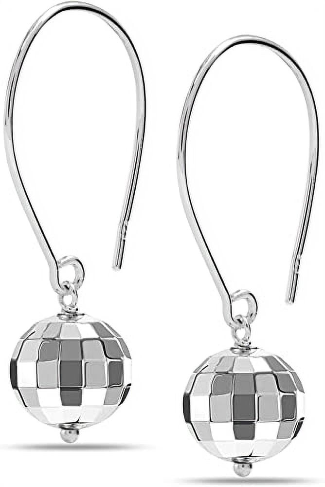 LeCalla 925 Sterling Silver Threader Wire Hammered Mirror Ball Drop Earrings LightWeight Disco