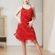 thumbnail image 4 of Vestido De Baile Rumba Tango Vestido de baile de tango para mujer Lentejuelas Borlas Fiesta de moda Vestido sexy con tirantes (Rojo L) Ygjytge para Mujer Rojo T M, 4 of 6
