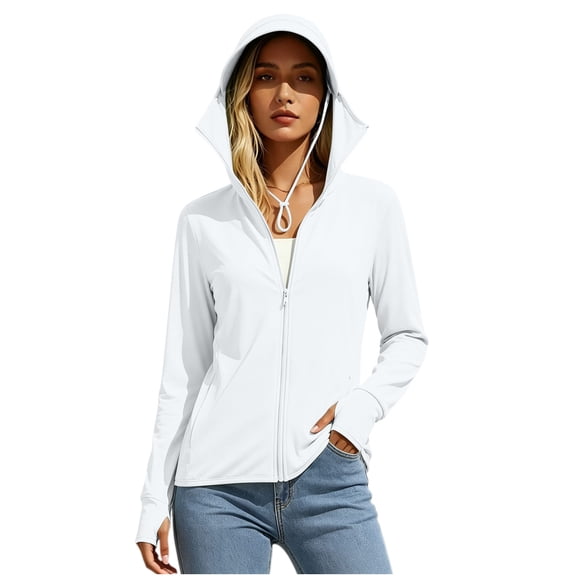 Admvng Women's Hooded Jacket Plus Size Thumb Hole Zip Up Pocket Lightweight Sports Outdoor Coat
