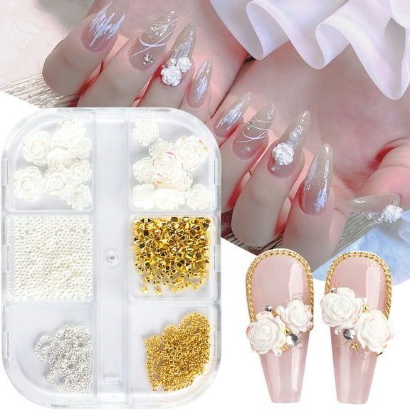 opvise 1 Box Nail Decoration Realistic Looking Shiny Visual Effect Easy to Apply 6 Grids Camellia Fake Nail Charms Manicure Decor Nail Supplies