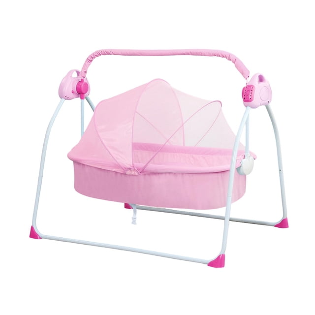 Columpio eléctrico ligero para bebés, cuna eléctrica para recién nacidos (niño o niña). rosa