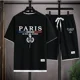 thumbnail image 2 of Conjuntos de gofres para hombre, conjunto de camiseta y pantalones cortos informales de Francia y París, 2 piezas, trajes deportivos de verano para hombre, chándal, traje holgado, camiseta para hombre, 2 of 5