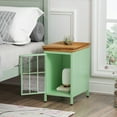 thumbnail image 2 of Delicate Glass Door Nightstand with Storage Cabinet, Square End Table with Solid Wood Tabletop and Metal Frame, Sofa Side Table with Anti-slip Feets for Bedroom, Living Room, Green, 2 of 8