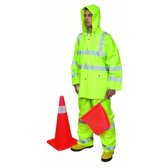 Mutual 14511 Combinaison de Pluie 3 Pièces en PVC/polyester Haute Visibilité Classe 3, 2X-Large, Lime