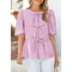 thumbnail image 3 of Blusa PRETTYGARDEN para mujer a rayas con lazo en la parte delantera y manga abullonada, 3 of 9
