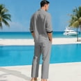 thumbnail image 4 of Aofany Men's Linen 2 Piece Outfits Casual Long Sleeve Button Down Shirts and Loose Lounge Pants Matching Sets Big and Tall Beach Outfits Set, 4 of 9