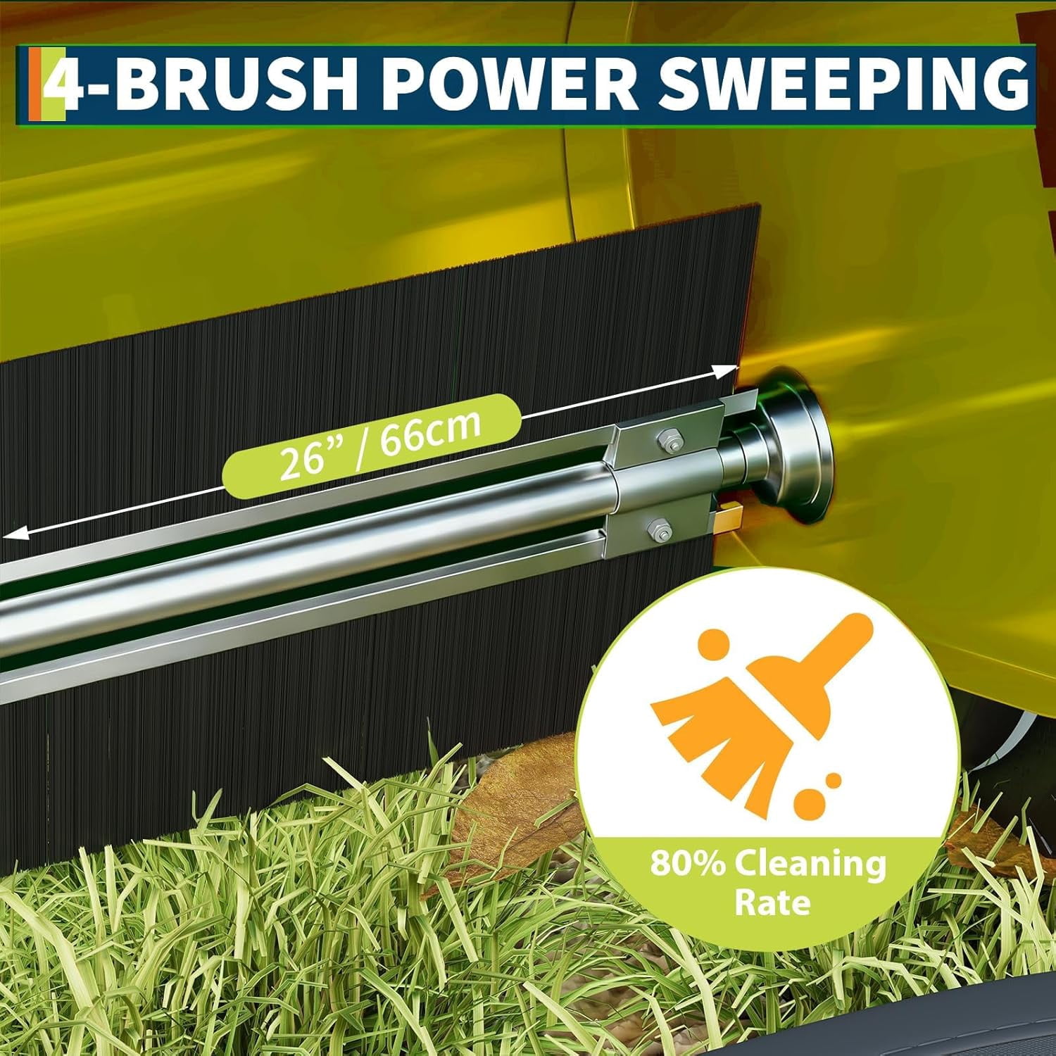 Riedhoff 26" Push Lawn Sweeper,4 Spinning Brushes, 7 Cu. Ft Capacity Collection Bag, Adjustable Height, Yellow