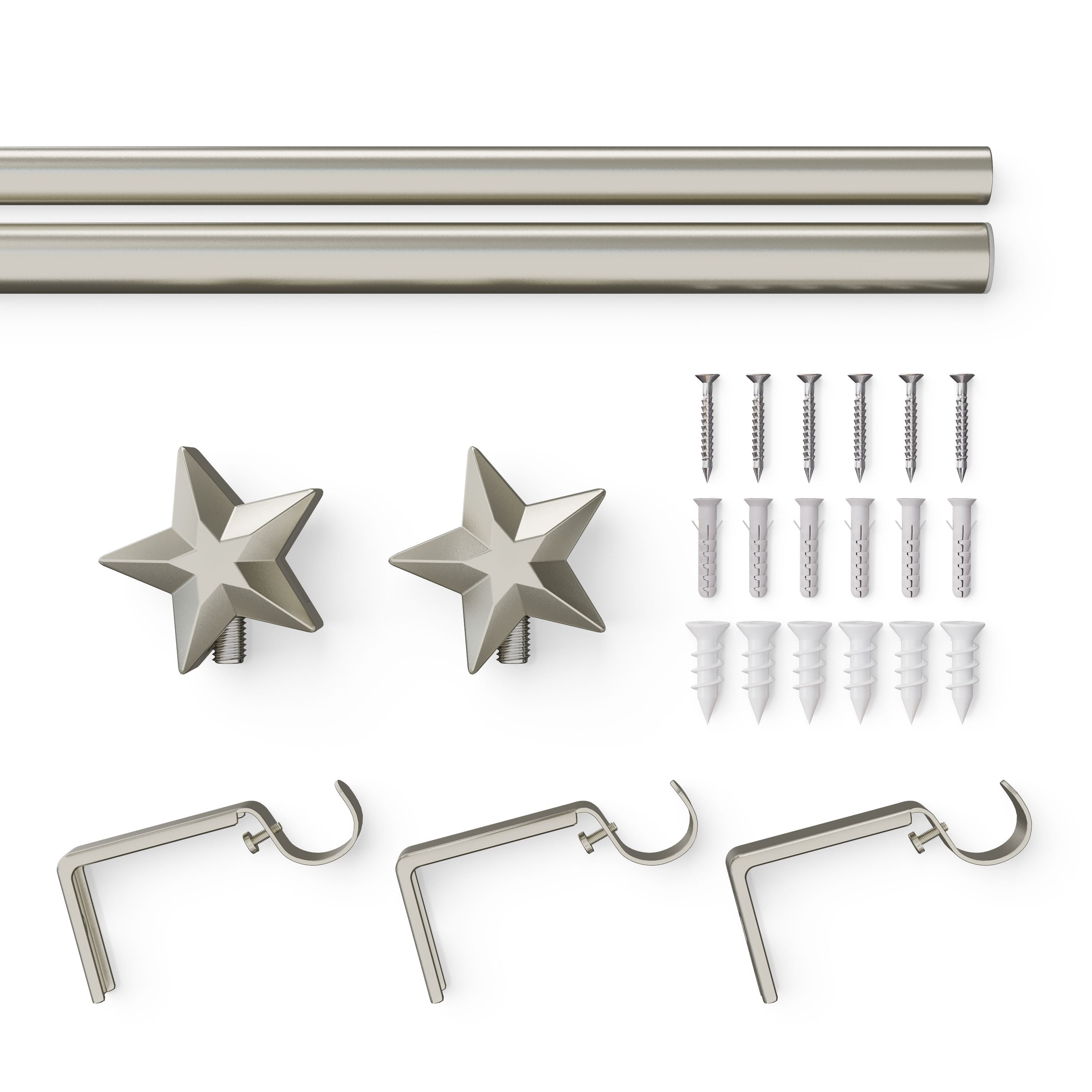 Mainstays Kids 3/4" Satin Nickel Star Adjustable Single Curtain Rod, 28"-48"
