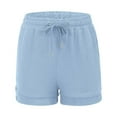 thumbnail image 3 of ZQUUVOU Women's Shorts Solid Color Drawstring Elastic Wide Leg Pocket Casual Shorts(Light Blue,2XL), 3 of 4