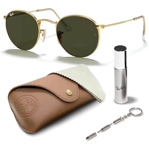 Ray-Ban RB3447 ROUND METAL Round Shaped Non-Polarized Sunglasses for Men - Includes Official RAYBAN Eyewear Kit - Ideal Formal & Casual Wear Sunglasses - G-15 Green Lens