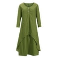 thumbnail image 4 of CHUANK Robes d'Été Grande Taille pour Femmes à Manches Longues en Coton et Lin Décontractées Amples Unies Irrégulières Robe Maxi pour Femmes, 4 of 7