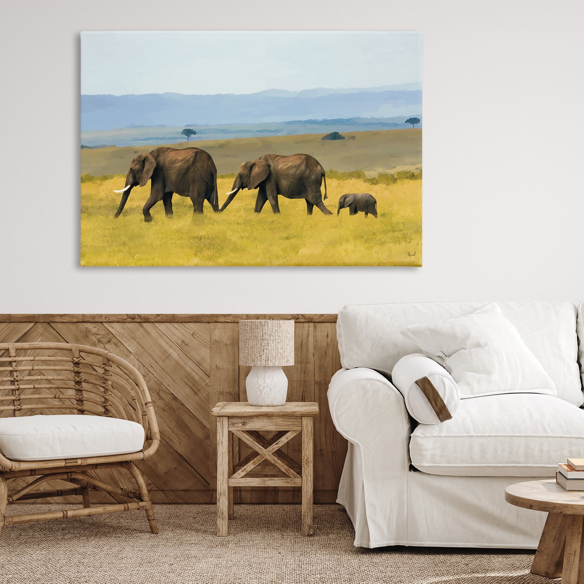 Stupell Industries Elephants In The Grassland Canvas Wall Art, design by Renel Peters