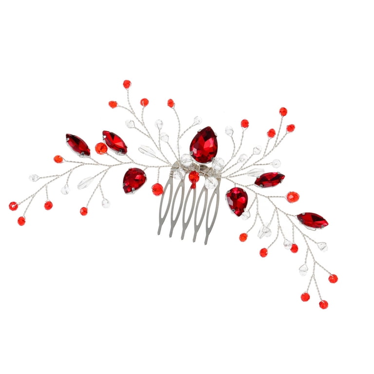 High-grade Wedding Hair Comb Sparkling Red Hair Styling Tool  display picture 1