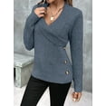 thumbnail image 2 of Women V Neck Long Sleeve Sweaters Criss -Wrap Ruched Pullover Fall Tops Navy Blue L, 2 of 6