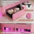 thumbnail image 5 of Full Size Upholstered Bed with Storage Drawer and LED Light,Full Bed Frame with Safety Guardrails and Chic Wavy Headboard,Velvet Princess Bed with Charging Station,Heavy Duty Metal Support,Pink, 5 of 6