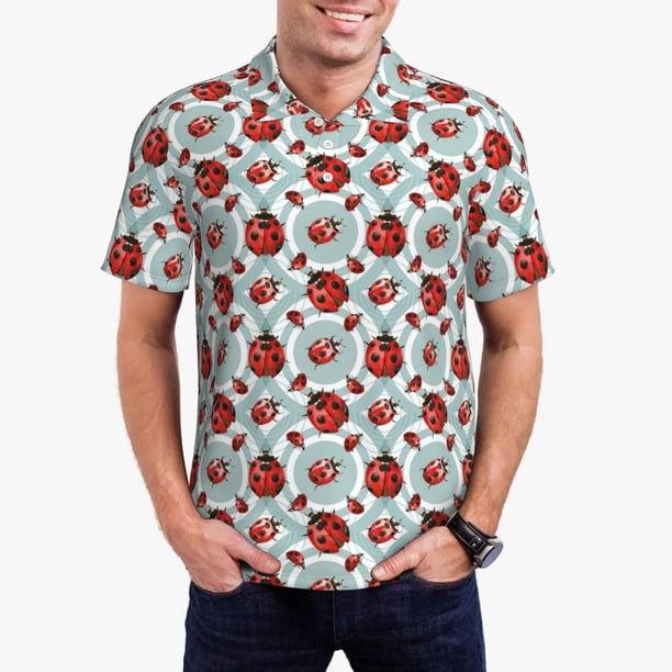 Balery Insects Camisa Polo de Hombre con Estampado, de Manga Corta y Tejido Medio, Camisa Tipo Golf Polo-Small