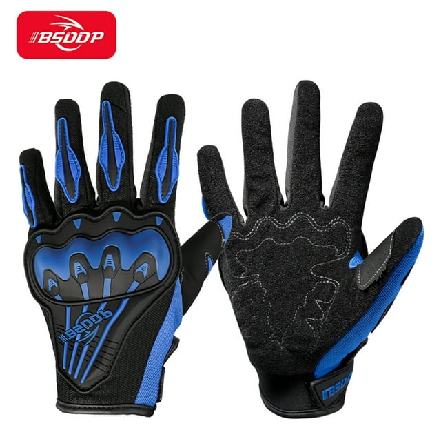 BSDDP RH-A0123 Motorcycle Racing Gloves with PVC Shell Knuckle Protection, Non-Slip Palm & Adjustable Wrist Fastener Tape - Breathable Mesh Material, Blue XXL Size for Outdoor Riding Safety and