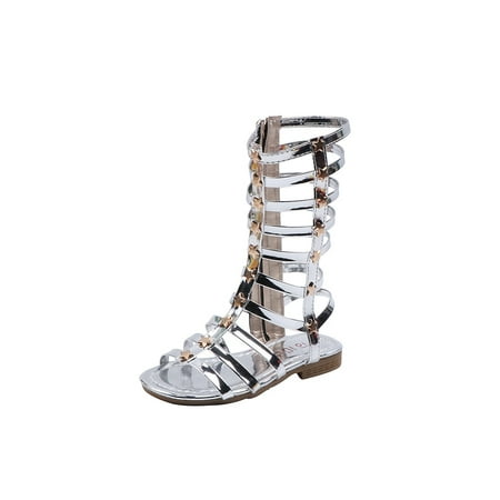 

Audeban Girl s Comfort Side Zipper Dress Sandal Party Lightweight Shoes Vacations Casual Open Toe High Top Flat Sandals Flats