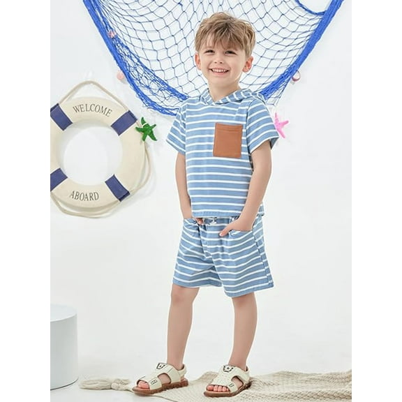 CARETOO Toddler Boy Clothes Summer Hooded Top Hoodies Shorts Casual Suits Little Kids Cotton Fabric