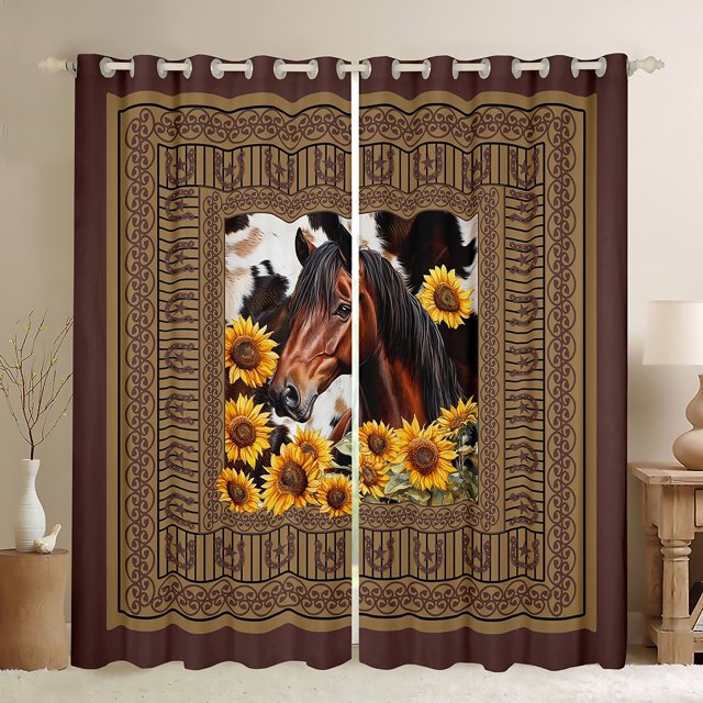 Erosebridal Rideaux Marron Cheval Lot de 2 (38x54), Rideaux Occultants Chic Tournesol 30 %-50 %, Décoration Ferme Fers à Cheval