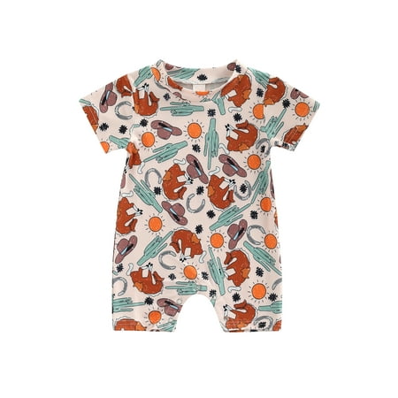

CenturyX Western Baby Boy Girls Clothes Newborn Infant Short Sleeve Cow Print Jumpsuit Playsuit Summer Outfit Pink 3-6 Months