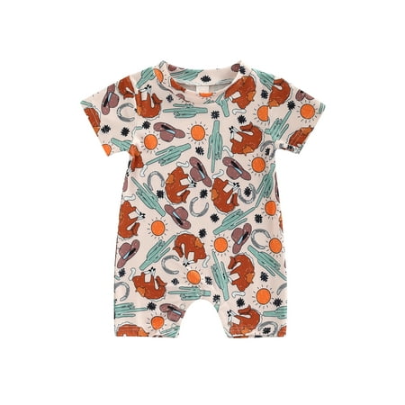 

Niceyoeuk Baby Romper Dots Animal Print Round Neck Short Sleeve Playsuit