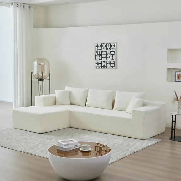 MAYEERTY 104.33" L-Shaped Sponge Modular Sectional Sofa, Modern White Cloud Corner Couch