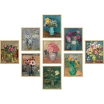 PixonSign Framed Canvas Print Wall Art Set - Impressionist Blossoms Vibrant Still Life Floral Poster Art - Set of 9 Nature Plants Classic Wall Décor for Home Decoration - 11"x14" Natural