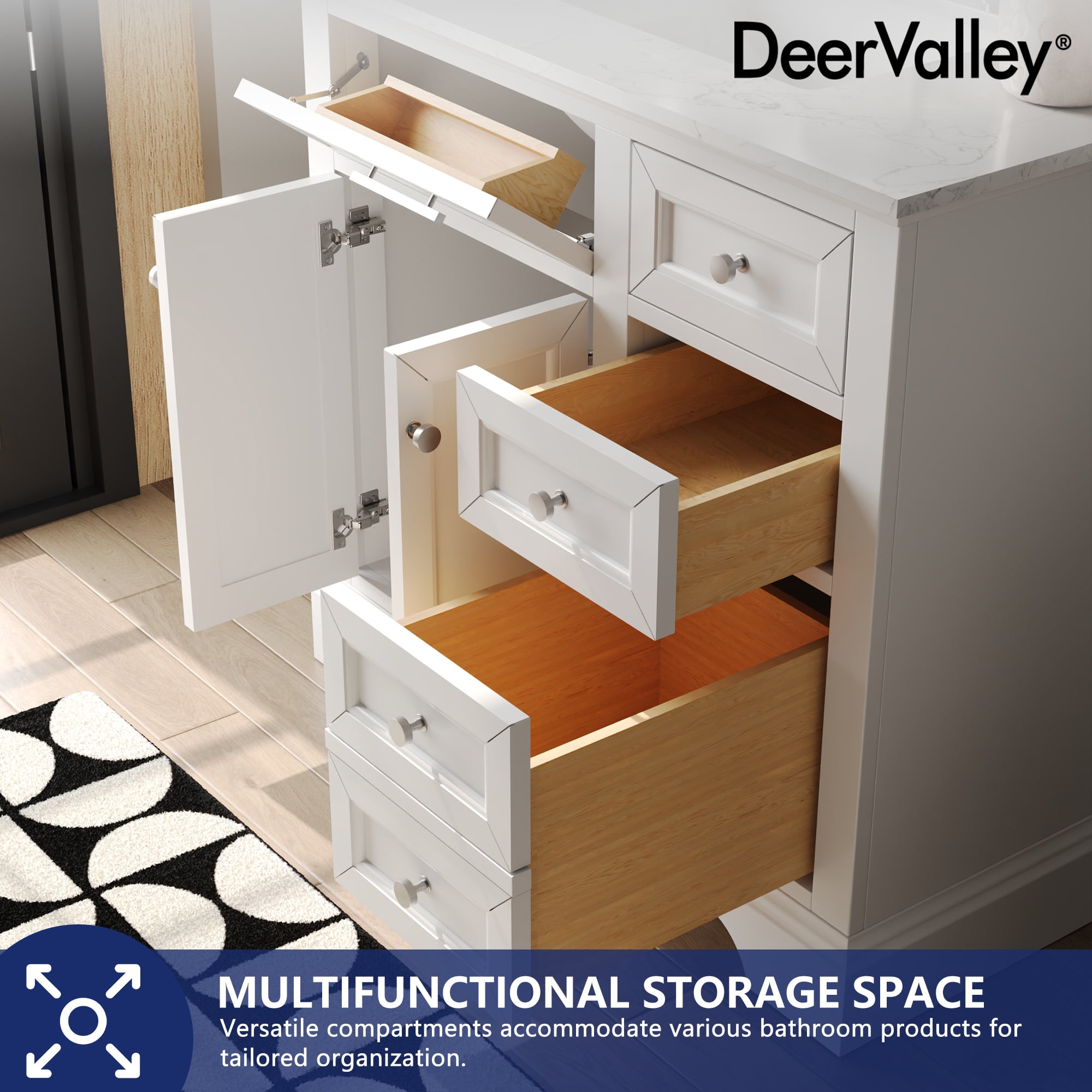 DeerValley Heritage 36" Pre-Assembled Bathroom Vanity Set with Ceramic Sink, White Cabinet & 3.9" Backsplash, DV-1BV0155W