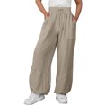thumbnail image 4 of Mrat Linen Pants Women Wide Leg Pants High Waist Drawstring Sweat Pants Loose Workout Trousers with Pockets Bell Bottom Trousers for Women S-59 Gray 3XL, 4 of 7