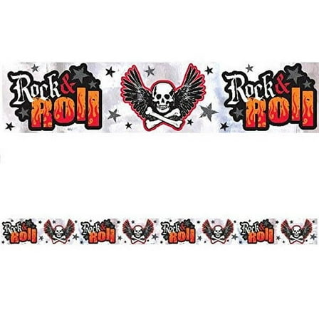 Rock On Skull and Flames Metallic Banner (1ct)