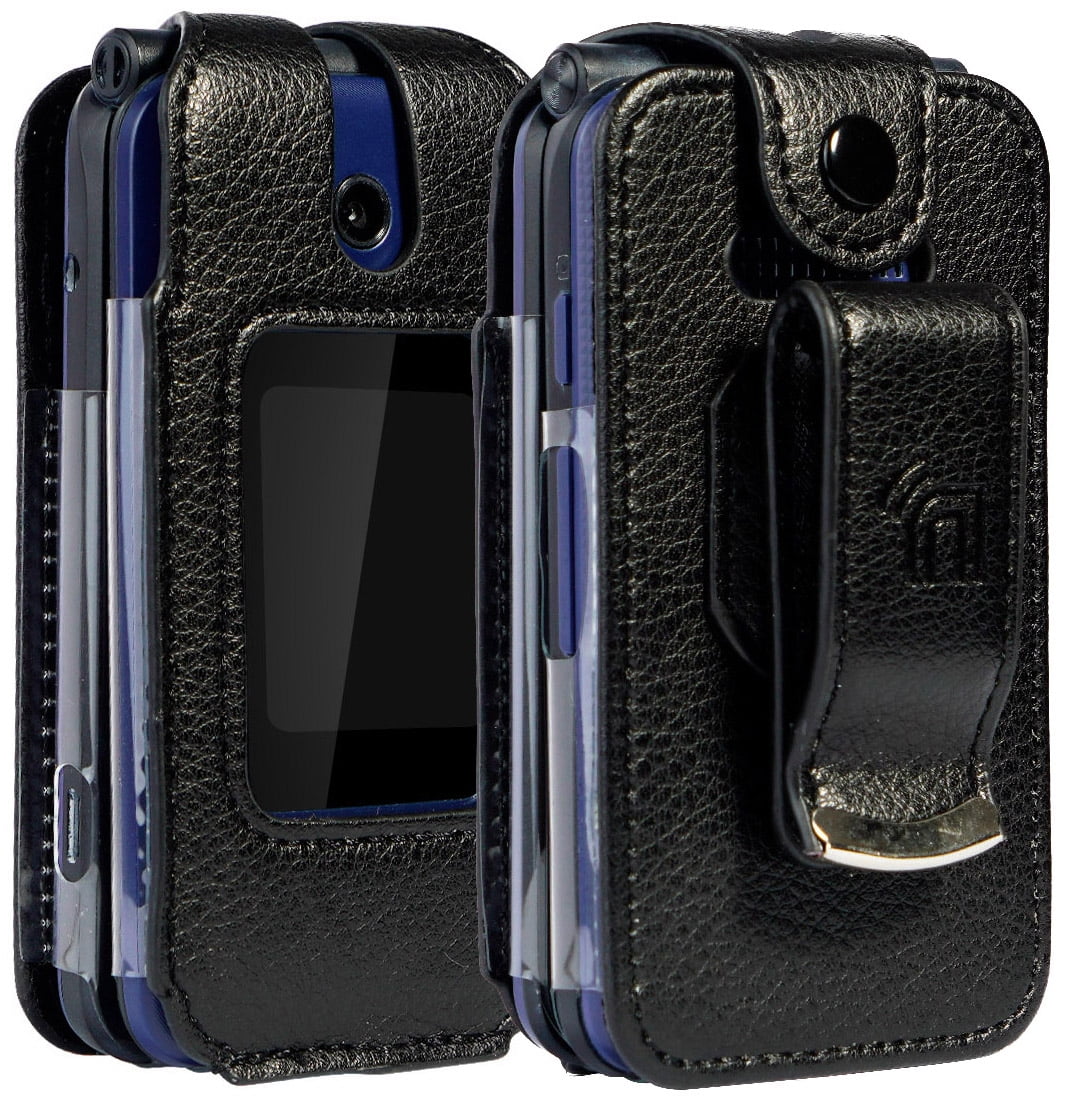 Nakedcellphone Black Vegan Leather Form Fit Case Cover With Built In Screen Protection And Metal Belt Clip For Cricket Debut Flip U102ac At T Cingular Flip 4 Phone U102aa Walmart Com