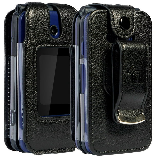 Nakedcellphone Black Vegan Leather Form Fit Case Cover With Built In Screen Protection And Metal Belt Clip For Cricket Debut Flip U102ac At T Cingular Flip 4 Phone U102aa Walmart Com