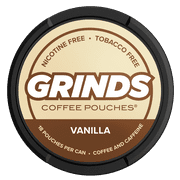 Grinds Coffee Pouches | 3 Cans of Vanilla | Tobacco Free, Nicotine Free Healthy Alternative | 18 Pouches Per Can | 1 Pouch eq. 1/4 Cup of Coffee