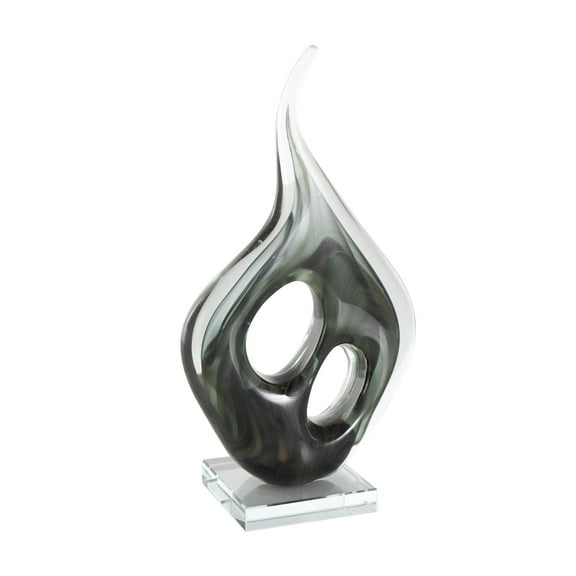 7" x 13" Green Glass Curved Cutout Abstract Sculpture with Swirl Patterns, by DecMode