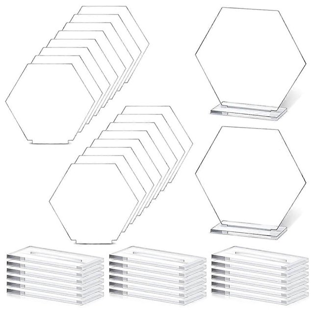 18PCS Acrylic Table Numbers Hexagon Table with Holder Sublimation DIY Clear Table Name Cards for Par