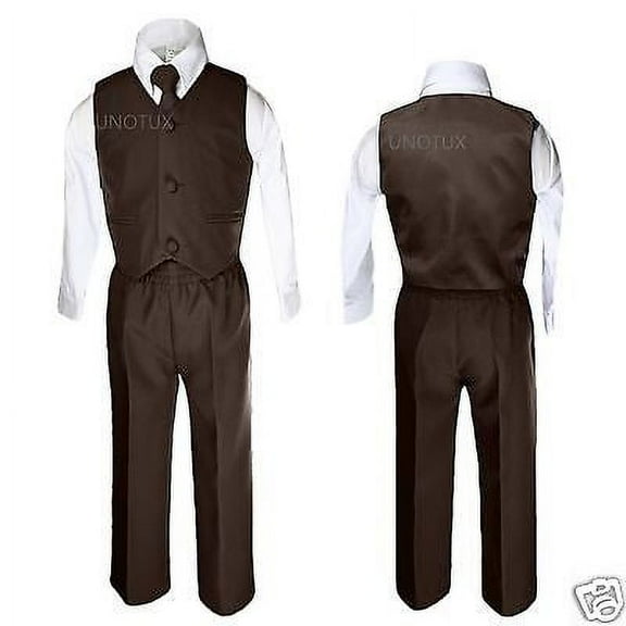 Baby Boys Toddler Wedding Formal Party Vest Set Dark Brown Suit S M L XL 2T 3T-7