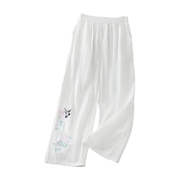 Endives Women's Drooping Pants Wide Leg Pants Loose Slim Casual Cropped Pants Straight Leg Casual Pants Spring Summer M-4XL White