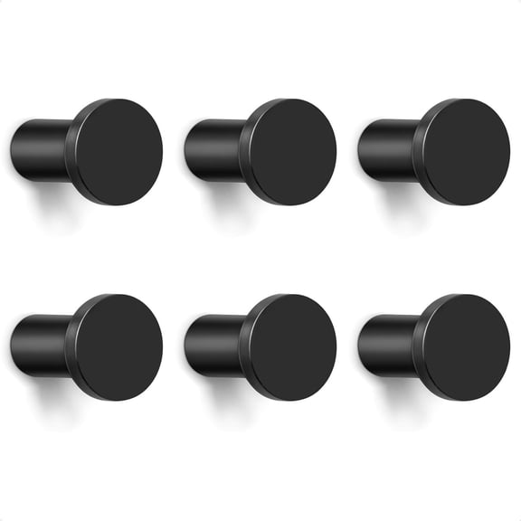 ABCISI Metal Wall Hooks for Hanging, 6 Coat Hooks Wall Mount, Heavy Duty Black Decorative Hooks for Cubicle Entryway, Bathroom Shower Hand Towel Hooks Hangers for Clothes Robe (Round)