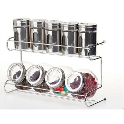9 Canister Metal Glass Spice Shakers Glass Jars 2 Tier Wire
