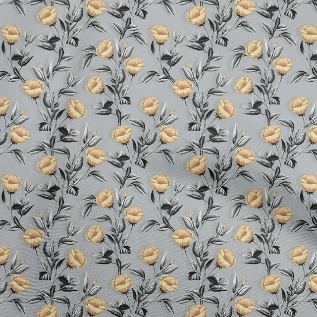oneOone Velvet Yellow Fabric Floral Retro Craft Projects Decor Fabric Printed By The Yard 58 Inch Wide