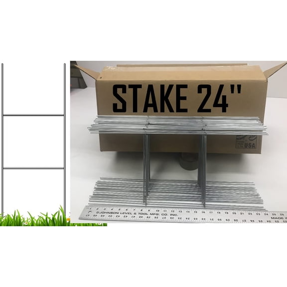 50 Sturdy Stake 24'' Double H-Frame Stakes 24'' Tall 10'' Wide, Pack of 50 Stake 10 inch x 24 inch x 9 Gauge Galvanized Metal Wire Stake Sign Holder, 50 Pcs Stake, Ship Same Day (Pkg50Stake24'')