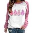 thumbnail image 2 of pimelu Christmas Sweater Clearance Christmas Shirts for Women Trendy Pink Christmas Tree Print Graphics Sweatshirt Ladies Long Raglan Sleeve Round Neck Pullover Tops, 2 of 3