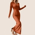 thumbnail image 5 of kakina CMSX Women's Ribbed Knit Sweater Dresses,Long Sleeve V-Neck Solid Color Maxi Dress Slit Thigh Ribbed Knit Bodycon Dresses, 5 of 6