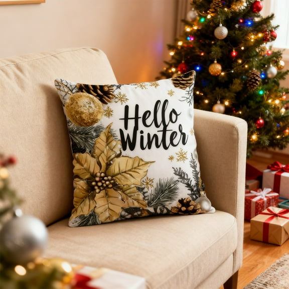 HKEJIAOI Christmas Holiday Pillow Cover 18x18 Inches with Zipper, 3D Print Festive Decor for Home Living Room Sofa Bed, Durable Polyester Washable Decorative Pillowcase