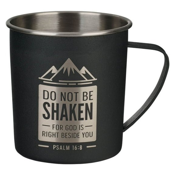 Christian Art Gifts Stainless Steel Single Wall Travel Camp Style Mug w/Comfort Handle for Men & Women: Do Not Be Shaken - Ps. 16:8  Inspirational Bible Verse, Sturdy Lightweight Design, Black, 17 oz.