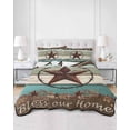 thumbnail image 3 of Quilts Twin Size, Brown Texas Star Teal Soft Comforter Bedding Set for Bed, Vintage Country Star Turquoise Wooden Lightweight Quilted Bedspread with Pillow Cover(2 Pieces) for All Season, 68x86 Inch, 3 of 6